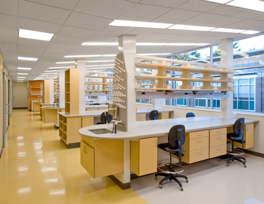 Science lab with sinks and workstations